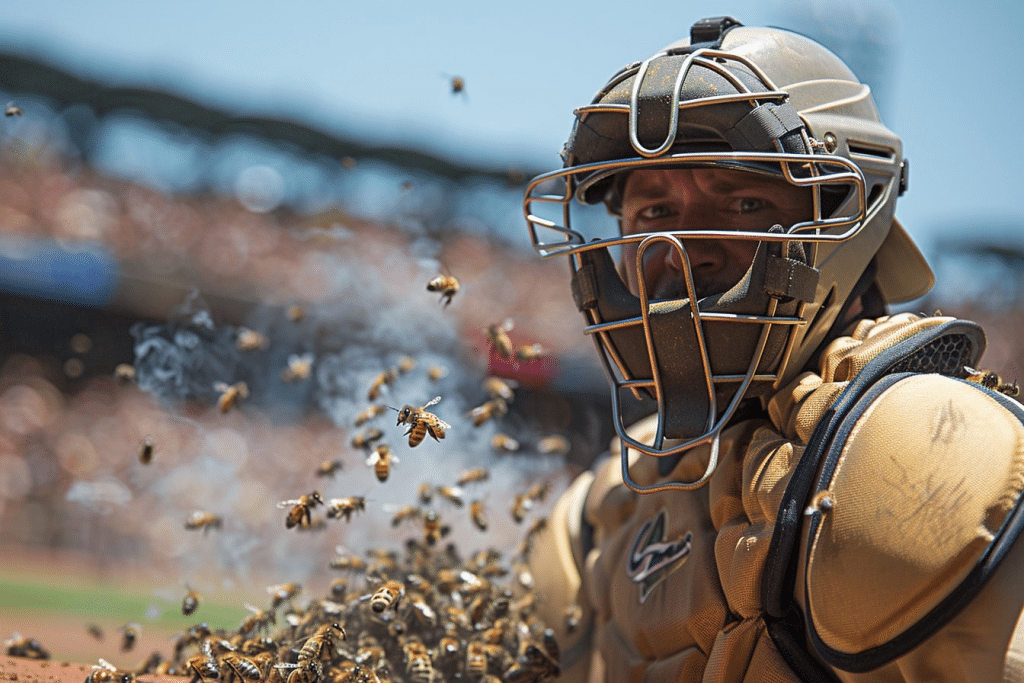 Un apiculteur sur un terrain de Baseball