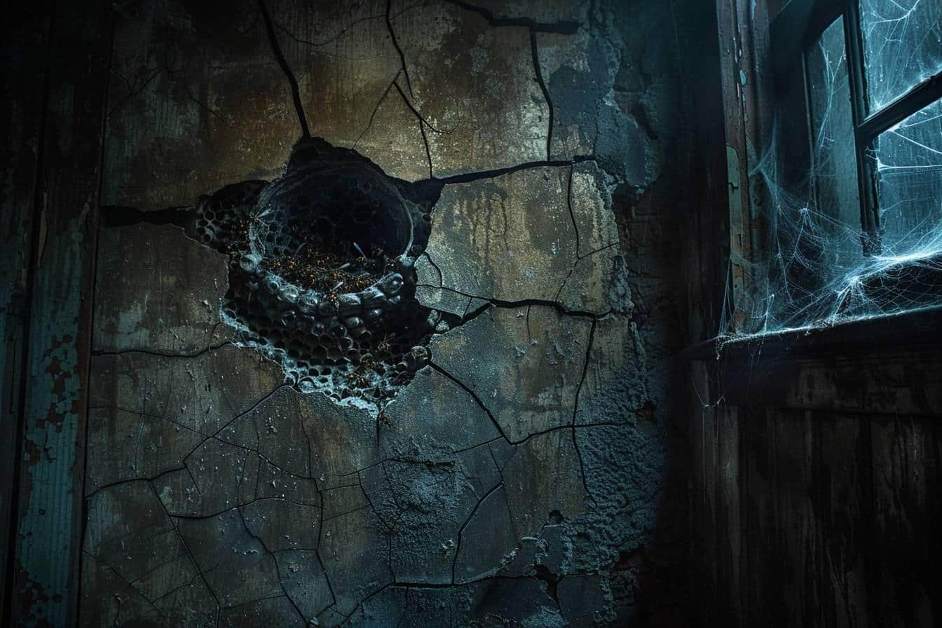 frelon asiatique nid dans un mur